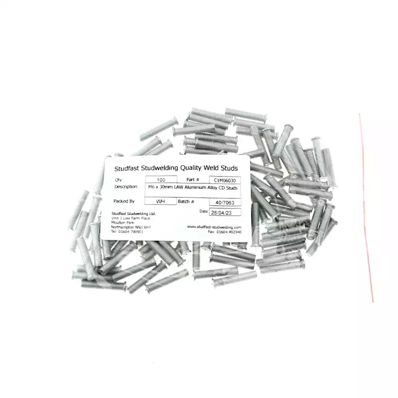 Aluminium Alloy Capacitor Discharge Weld Studs M6 x 30mm Length bag of one hundred cd weld studs