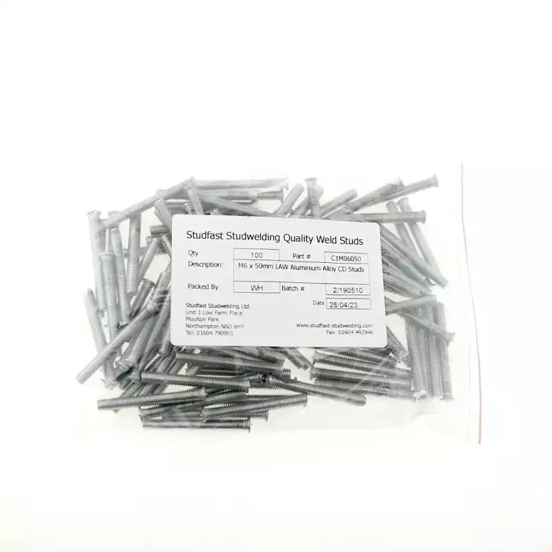 Aluminium Alloy Capacitor Discharge Weld Studs M6 x 40mm Length bag of one hundred cd weld studs
