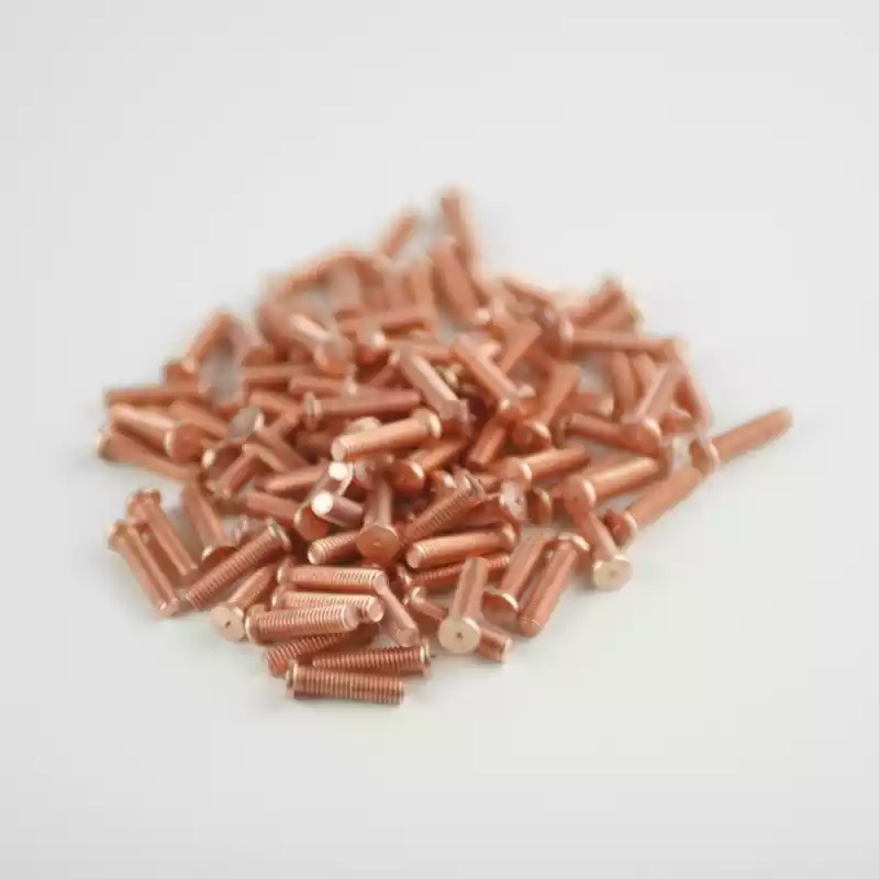 A wide shot of our Mild Steel CD Weld Studs M3 x 12mm Length (copper flashed)