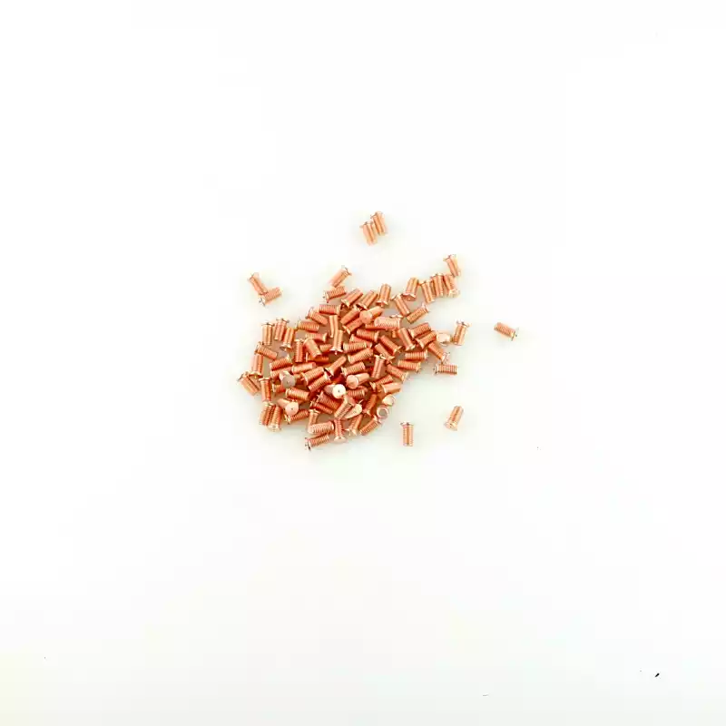 A wide shot of our Mild Steel CD Weld Studs M5 x 10mm Length (copper flashed)