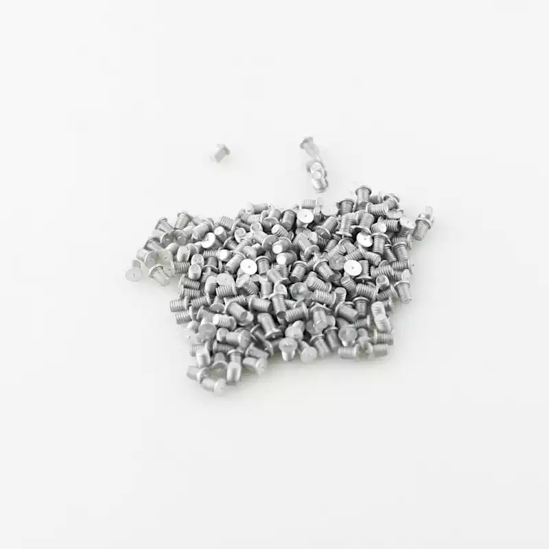 Aluminium Alloy Capacitor Discharge Weld Studs M4 x 6mm Length photographed closer in
