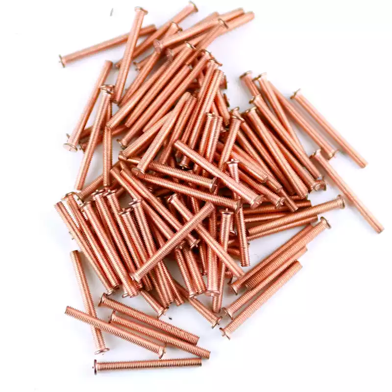 Product image extreme close up of Mild Steel CD Weld Studs M3 x 30mm Length (copper flashed)
