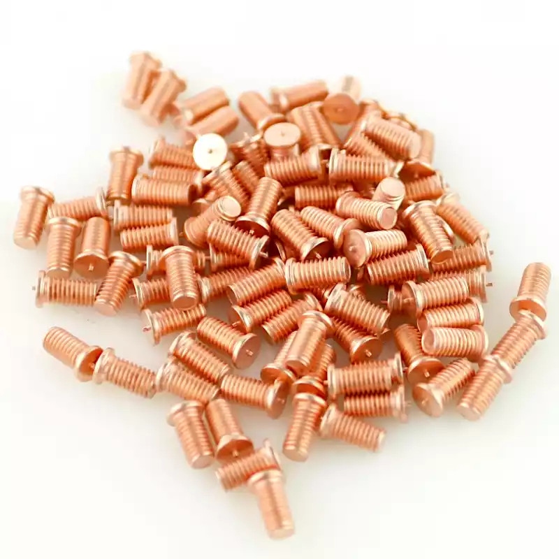 Product image extreme close up of Mild Steel CD Weld Studs M5 x 10mm Length (copper flashed)