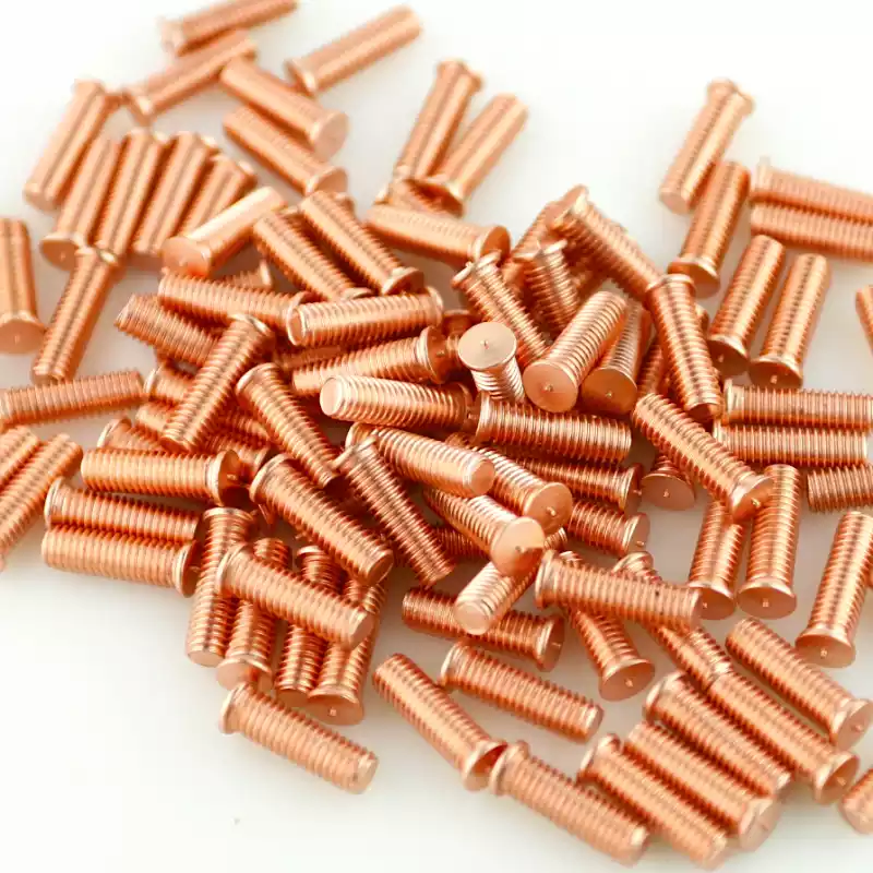 Product image extreme close up of Mild Steel CD Weld Studs M6 x 20mm Length (copper flashed)
