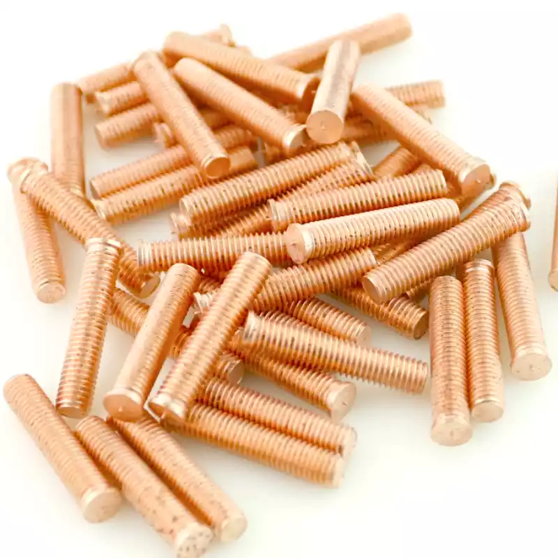 Product image extreme close up of Mild Steel CD Weld Studs M8 x 40mm Length (copper flashed)